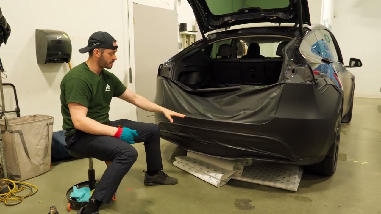 How to Wrap a Tesla Model Y Rear Bumper | Full Vinyl Wrap Tutorial (Satin Black)