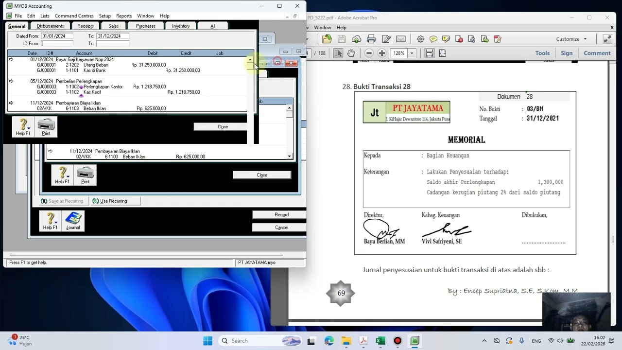 Transaksi Jurnal Penyesuaian dalam MYOB