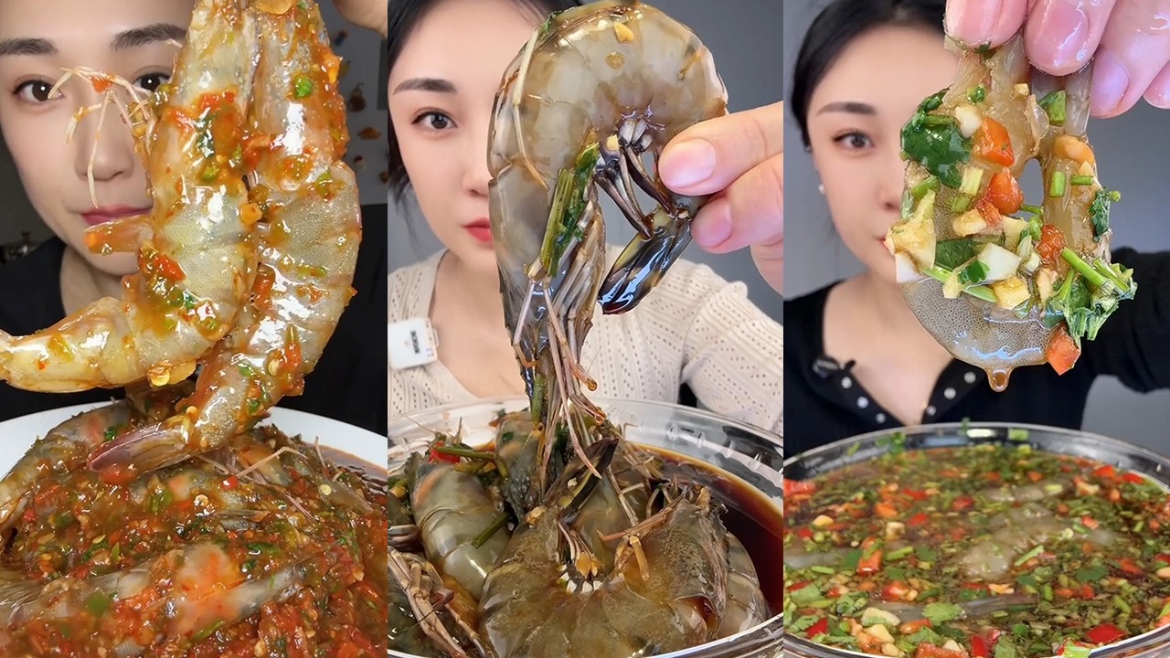 【Yummy】Stuffed shrimp + black tiger shrimp + marinated shrimp🦐🧄🍋🌶#mukbang#asmr#Seafood