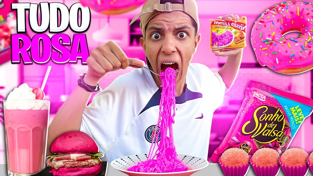 24 HORAS COMENDO COMIDAS DA COR ROSA *Passei mal 🤢