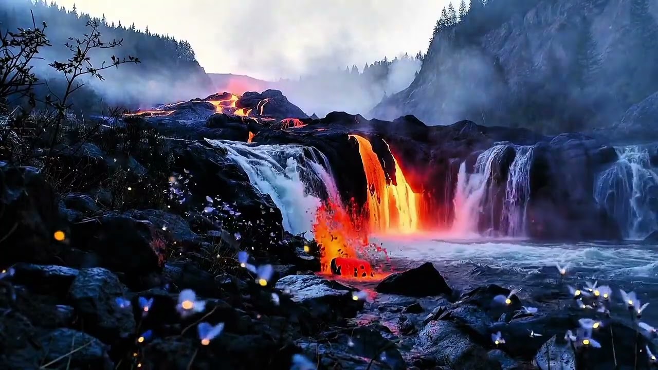 Lava & Waterfall Cinematic Ambience 🌋💧 Relaxing Music for Focus, Study & Deep Calm