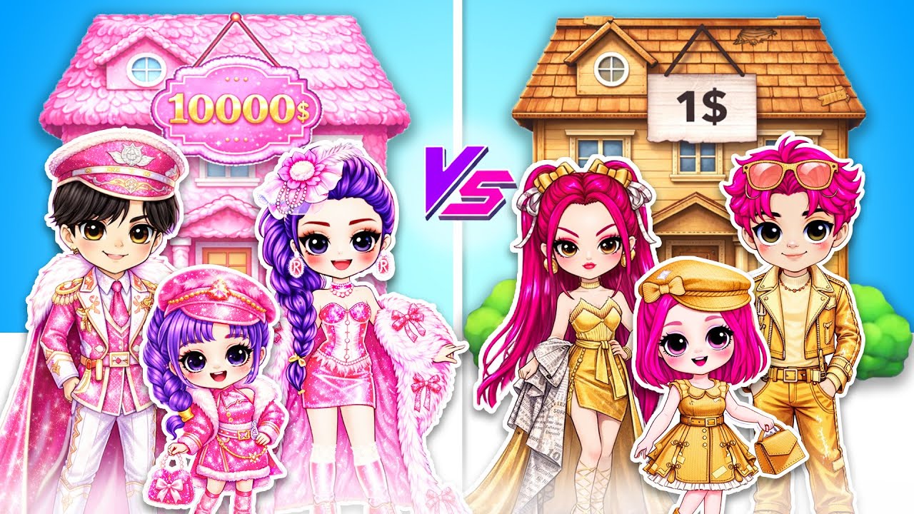 Huntrix & Saja Boys: Cardboard Family vs Fluffy Family Fashion Battle! | Tina Doll🎀