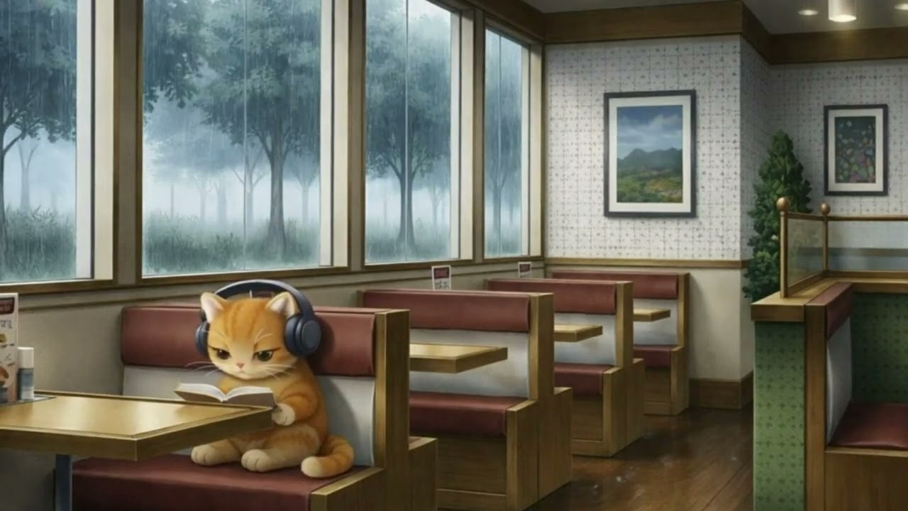 Rainy Cafe Lofi with Cute Cat 🐱☕ | Deep Focus Music for Study, Work & Relax – Subscribe for More