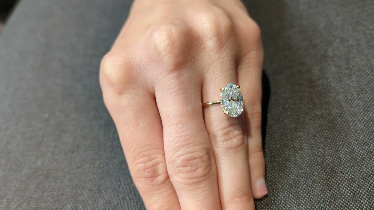 3 ct. Hidden halo engagement ring, solitaire oval moissanite ring, Hidden Halo 8x12mm Oval Cut Ring