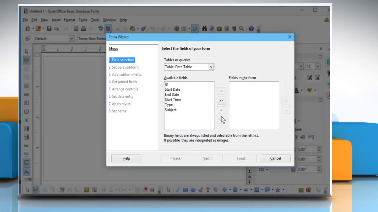 How to create form in OpenOffice™ database :Tutorial