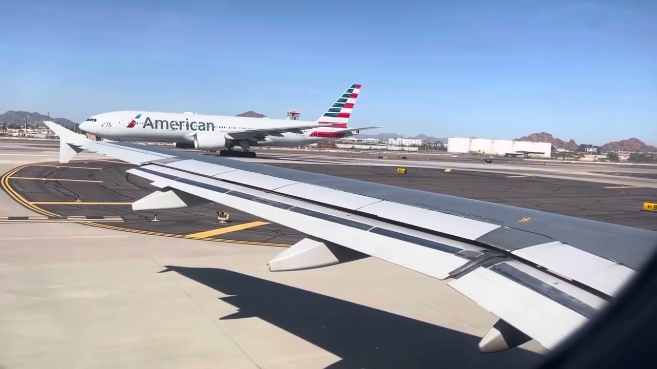 American A319-100 pushback, taxi, and takeoff from Phoenix Sky Harbor Int'l