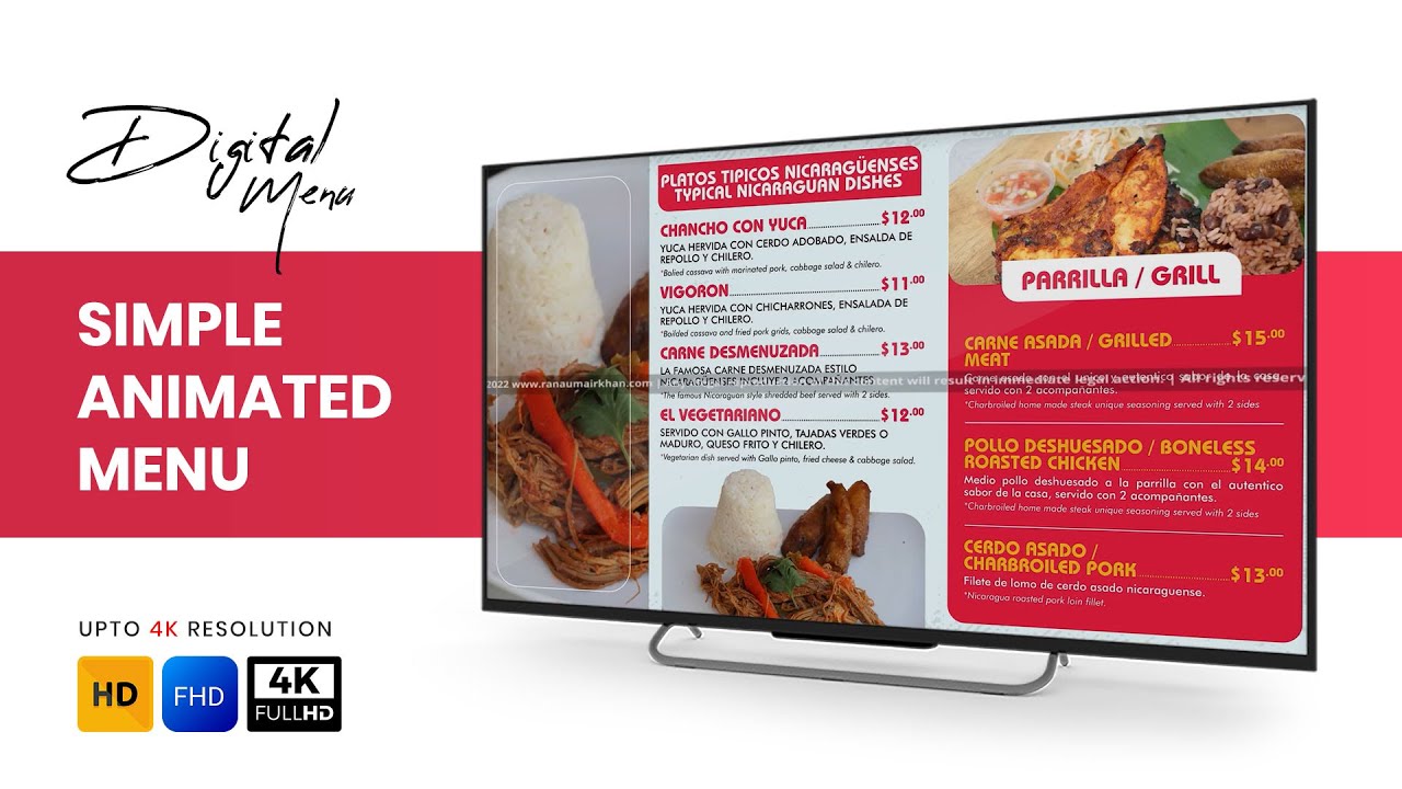 Digital Menu Board for Restaurant | Simple Animated Food Menu (1 Minute)