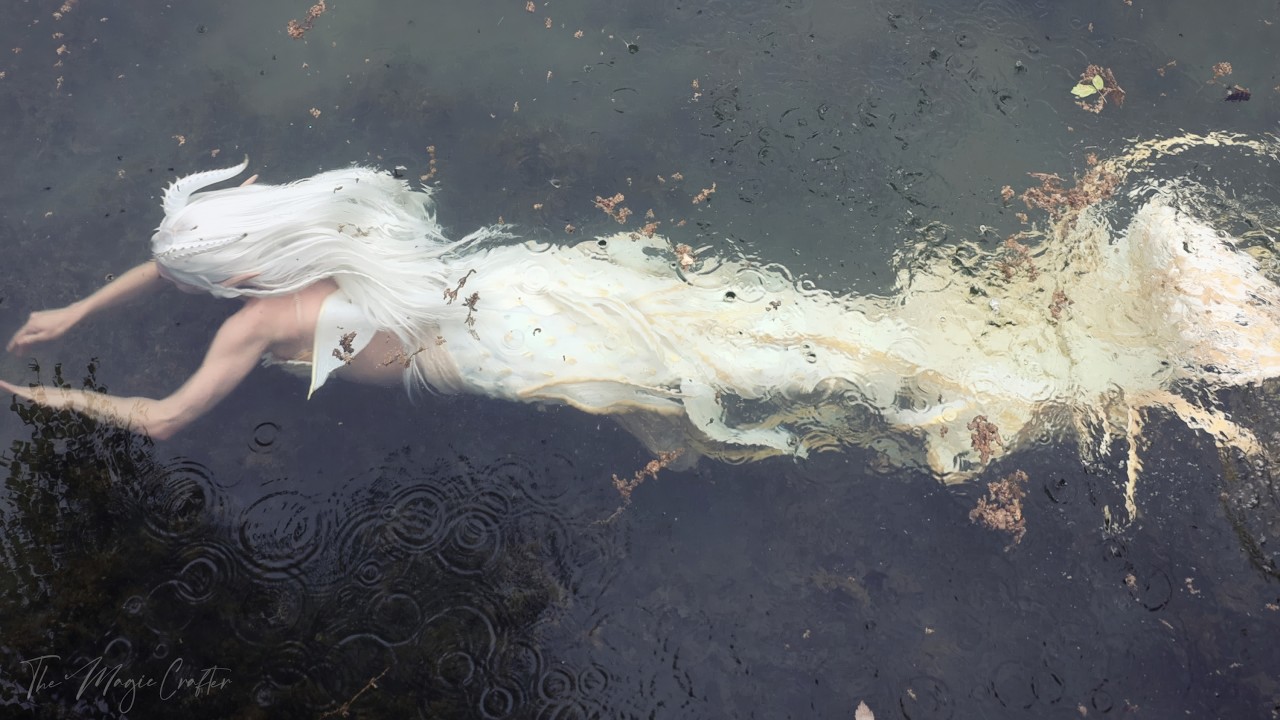White Dragon Mermaid 🐉🤍 A peaceful swim in the channel (Leland, MI)