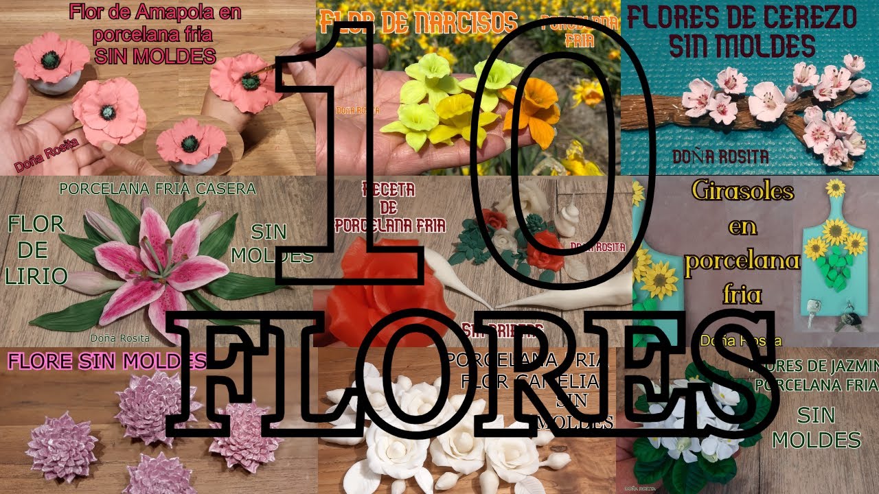 💕MIRA!!! Solo Con Porcelana Fria SIN MOLDES / 10 BELLAS FLORES manualidades con arcilla paso a paso