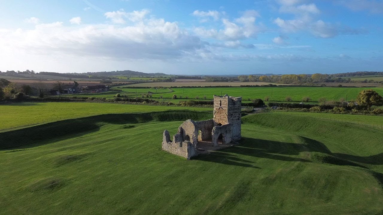 Flying over Corfe Castle, Knowlton Church and White mill Dorset