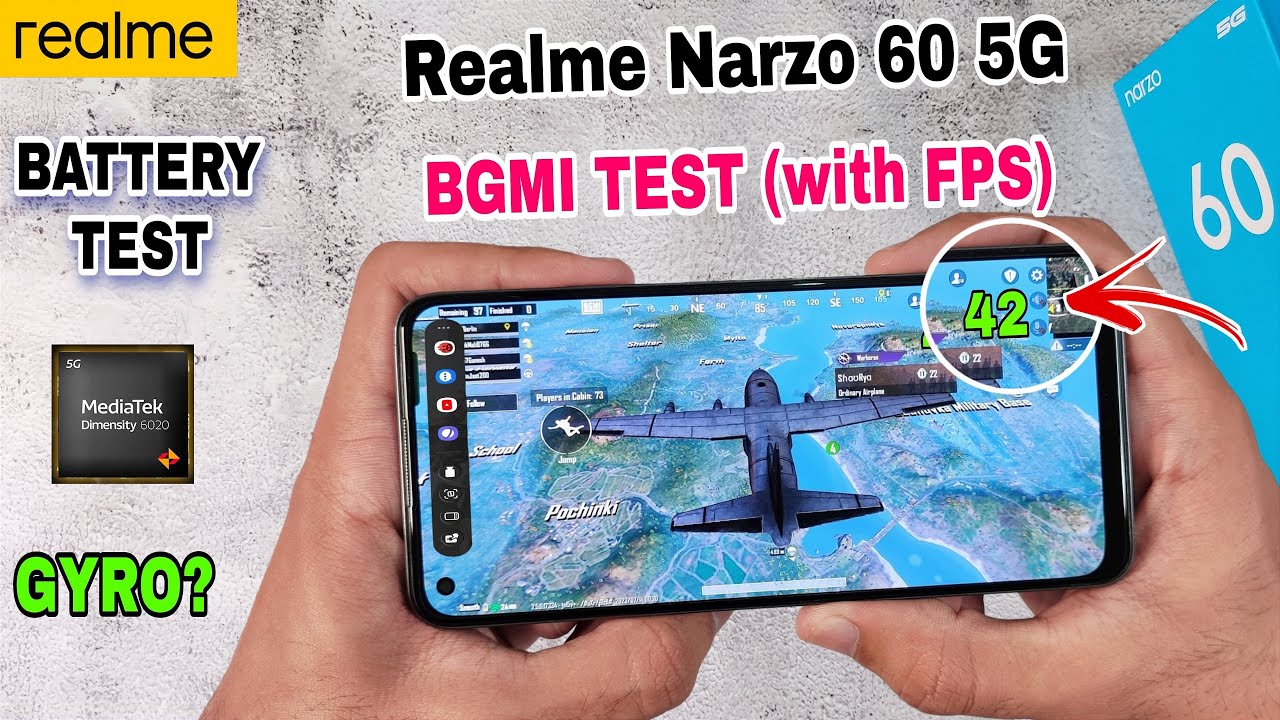 Realme Narzo 60 5G Bgmi Pubg test, graphics setting | realme narzo 60 bgmi battery drain test, gyro
