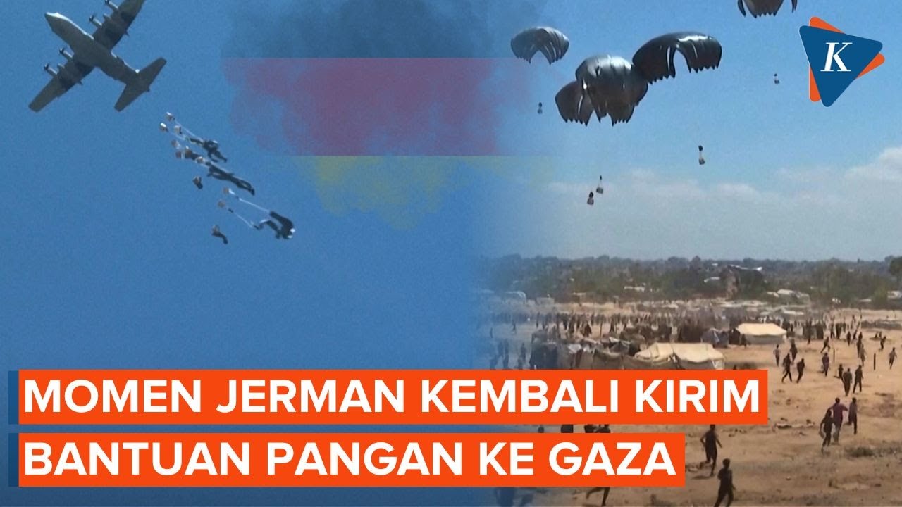 Momen Penerjunan Bantuan Pangan ke Gaza dari Pesawat Militer Jerman
