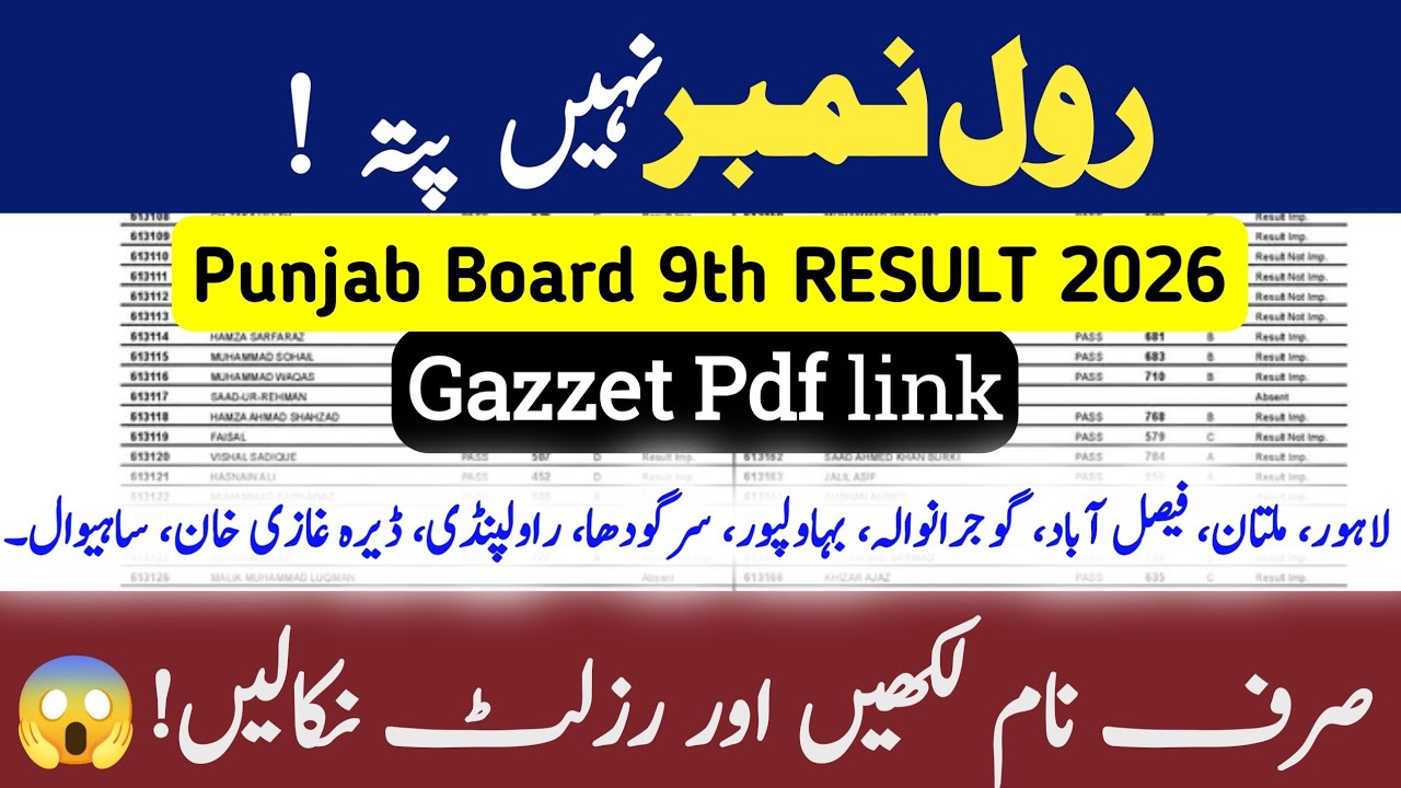 How to Check 9th Class Result 2026 by Name Without Roll Number | All Punjab Boards