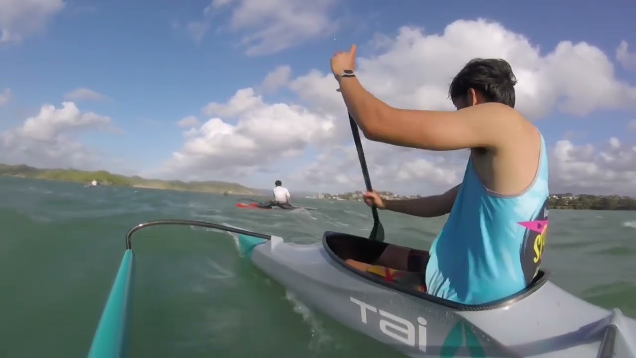 Waka Ama Downwind on Tai Manawa w/dad, xenon, conan