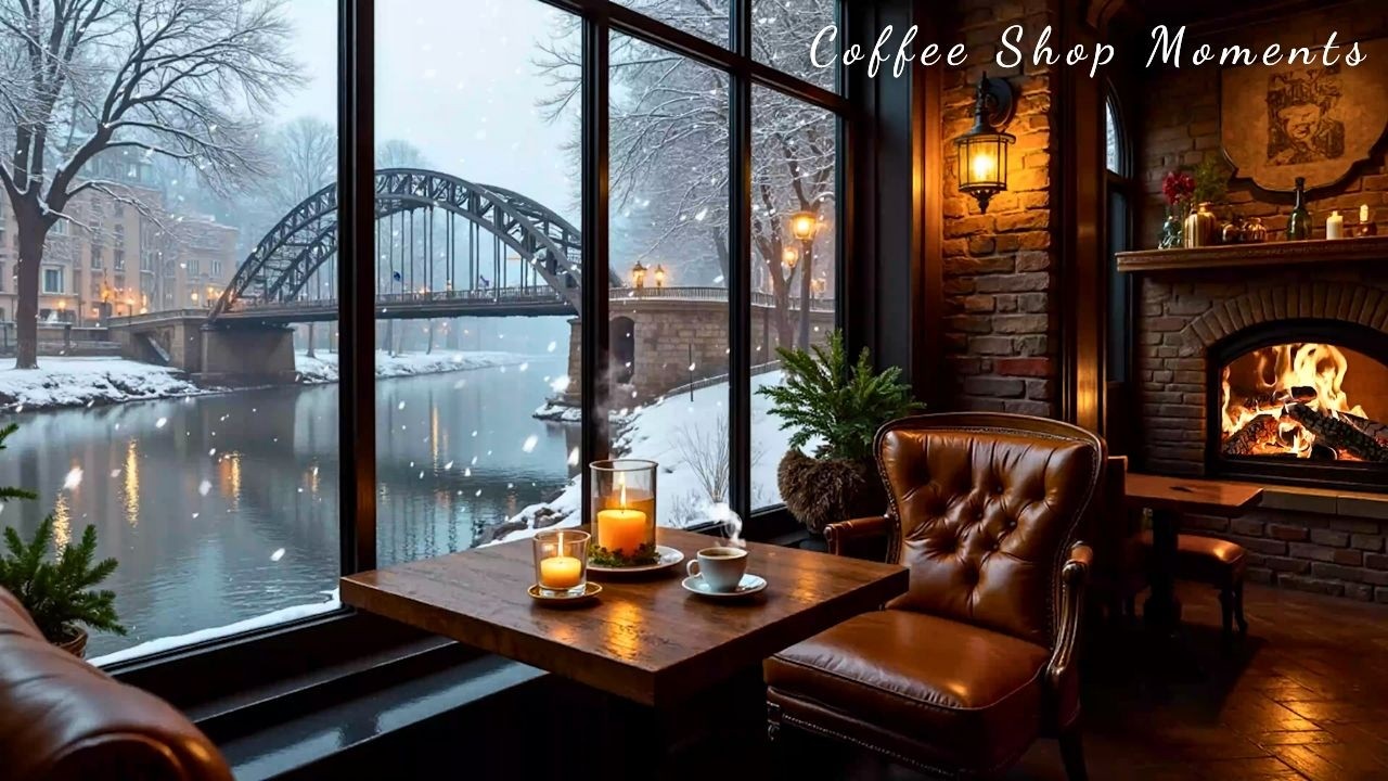 Warm Snowy Winter Night ❄️ Gentle Jazz Piano & Cozy Fireplace Ambience for Study