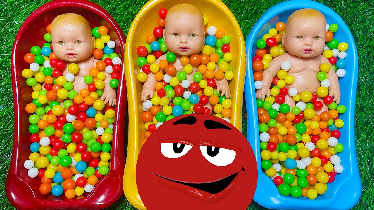 Full of 3 Rainbow BathTubs Candy with M&M's & Magic Slime Cutting Video