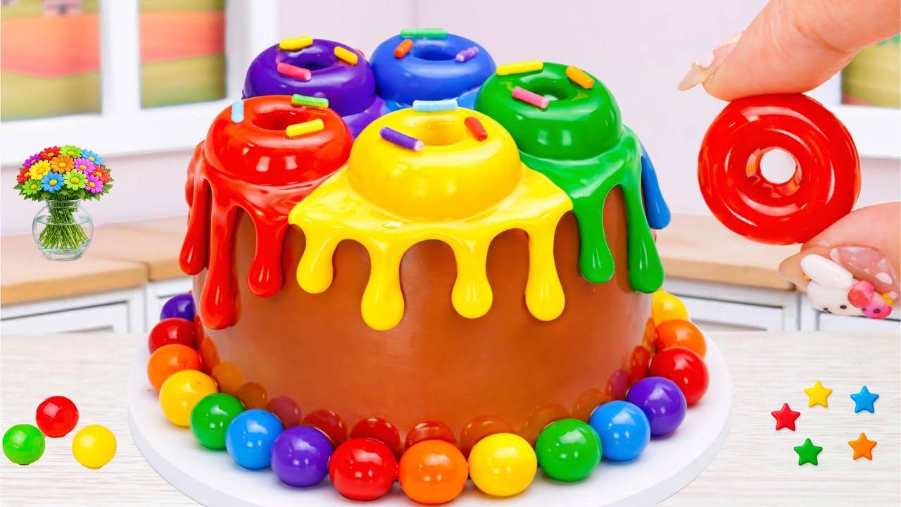Awesome Mini Rainbow Donut Chocolate Cake 🌈🍩 Satisfying Colorful Mini Cake Decorating | Amazing Cake