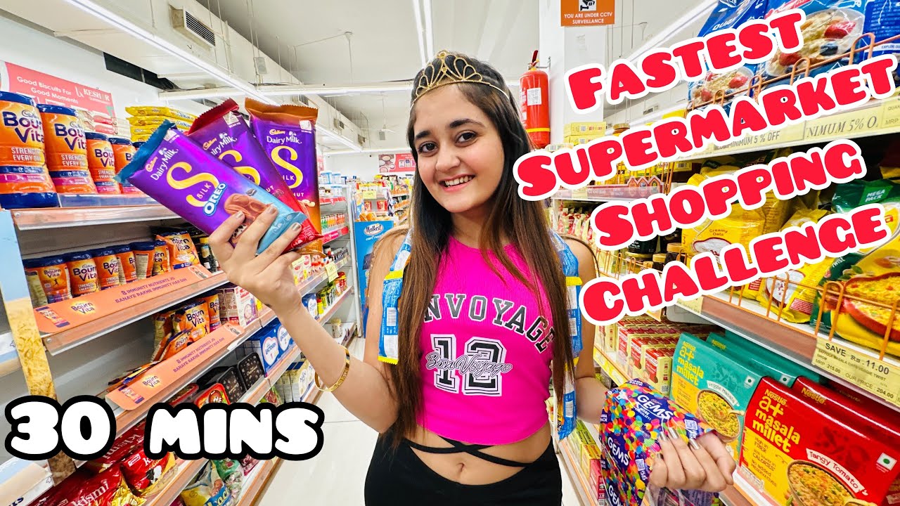 😱Fastest 30 Min SuperMarket Shopping Challenge By Bindass Kavya With Mummy 🤷🏻‍♀️Pass Or Failed?