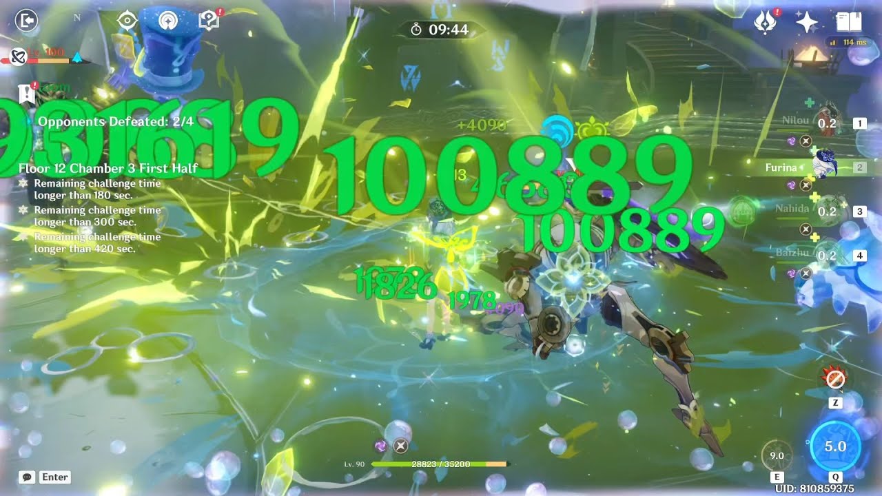 Abyss 4.4 Nilou Furina AFK Bloom Floor 12 All Chambers Continuous