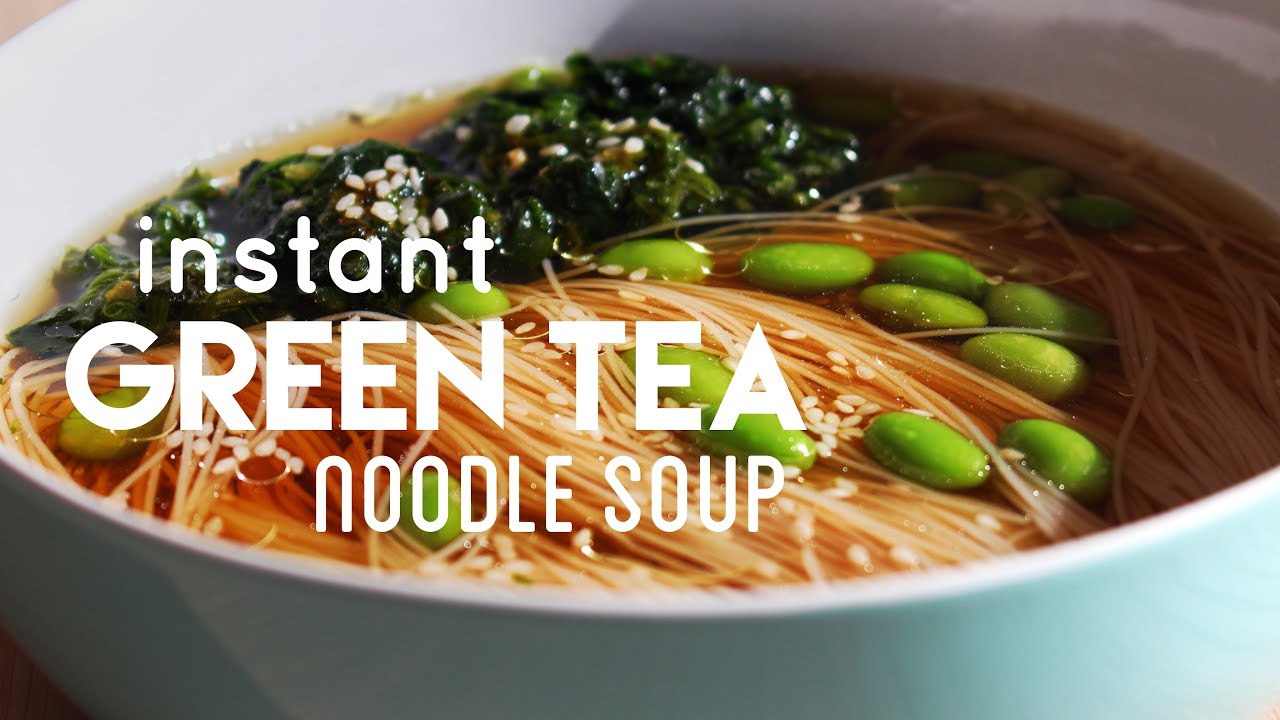 5 minute Green Tea Noodle Soup (no stove cooking) savory, hot, quick, vegan, filling, breakfast/meal
