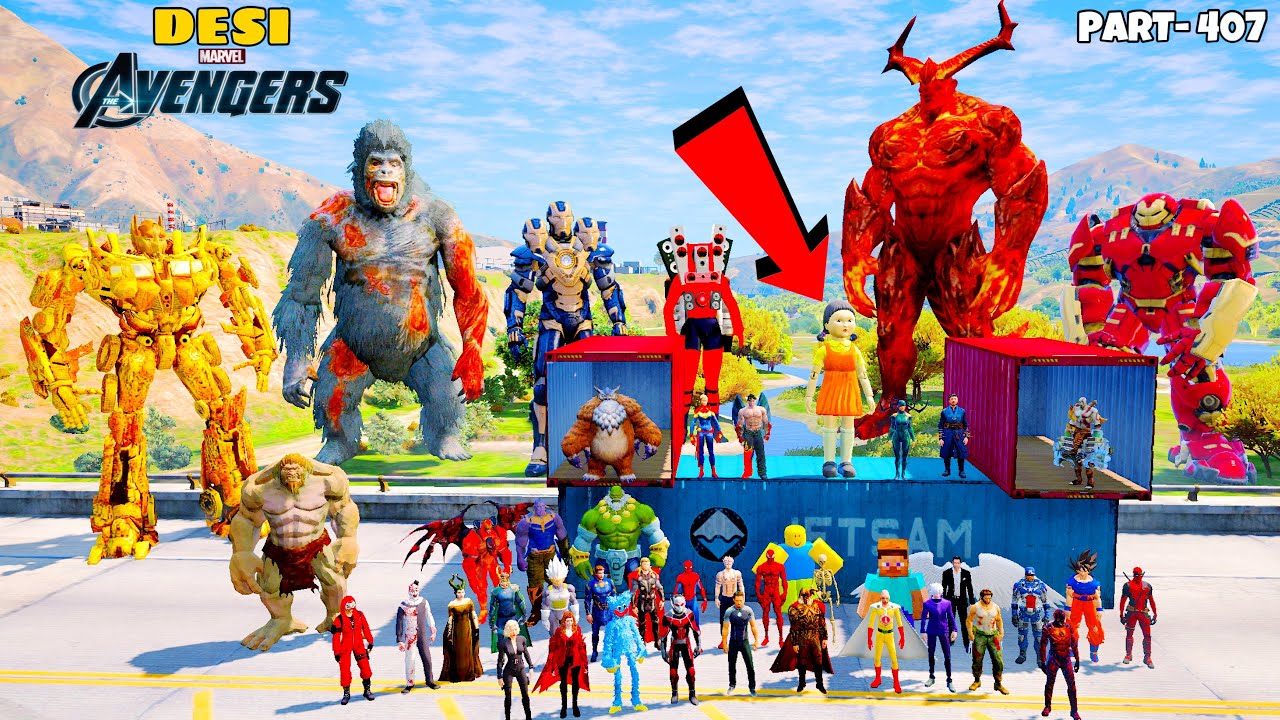 DESI Avengers Playing SQUID GAME With God Kratos in GTA 5 | GTA V MODS #407