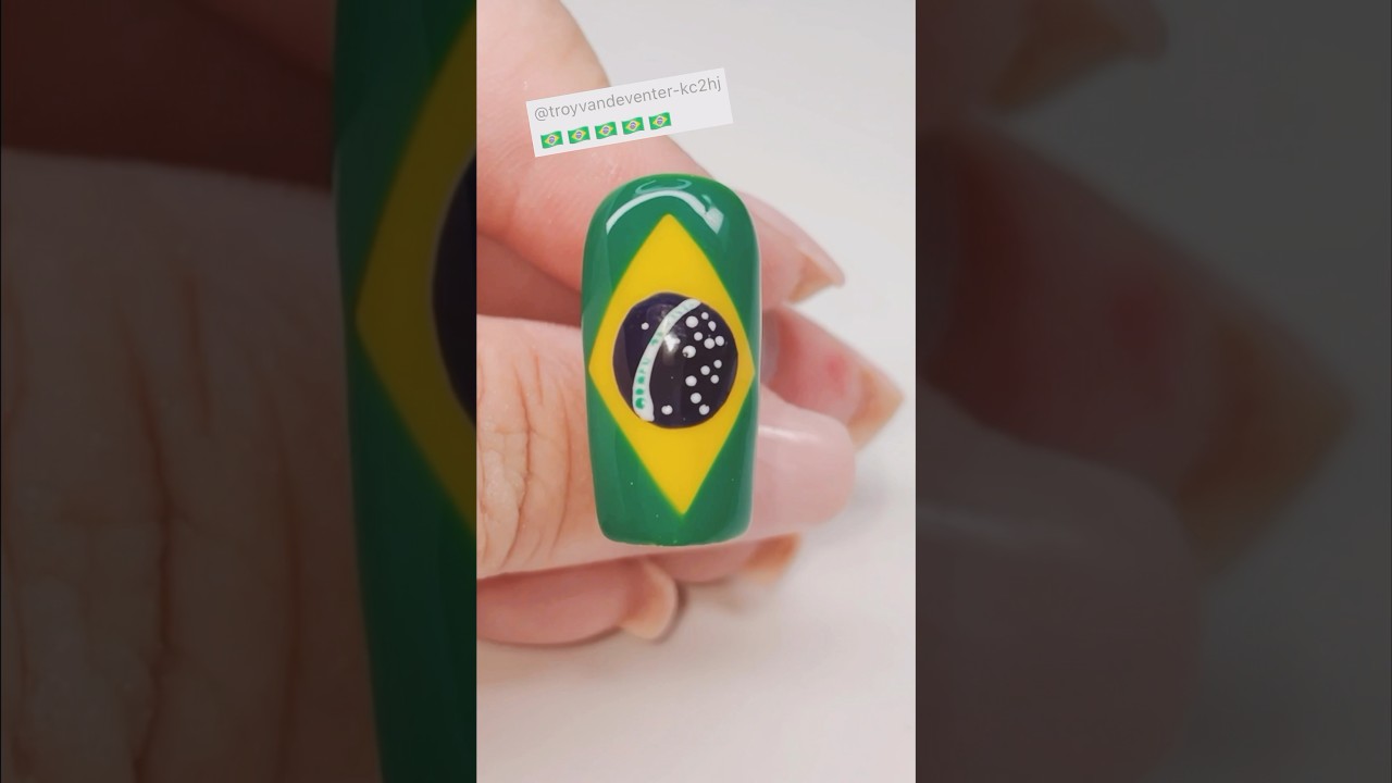 The Flag Of Brazil Nail Art 🇧🇷 #nailart #brazil