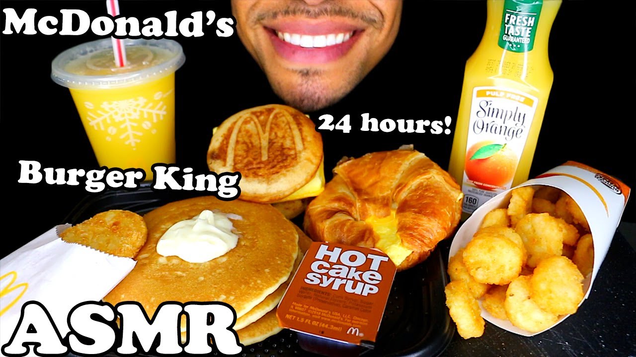 BURGER KING VS. McDONALD'S MUKBANG ASMR EATING FOR 24 HOURS BIG BITES BREAKFAST FRIES MCFLURRY 먹방