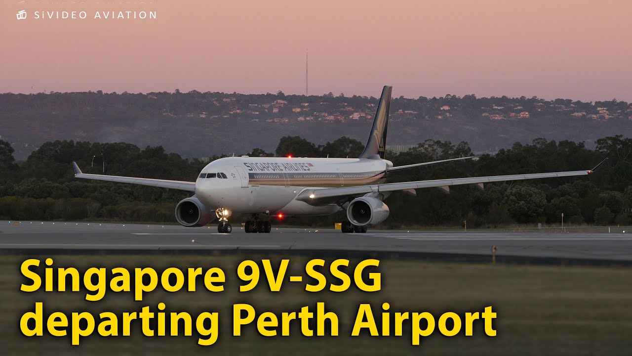 Singapore Airlines (9V-SSG) Airbus A333 departing Perth Airport on RW03 on June 19, 2019.