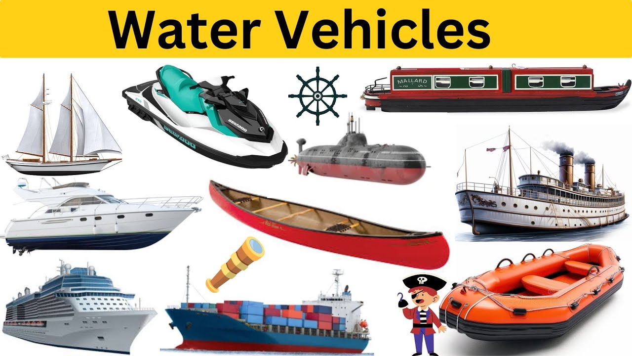 Water Vehicles - Boats & Ships| Types of Water Vehicles | Water Transportation Vocabulary for Kids