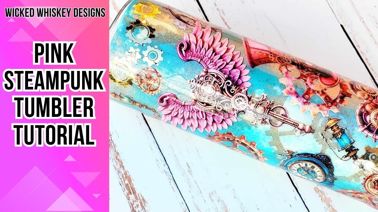 Steampunk Glitter Tumbler Tutorial - Easy steampunk tumbler with glitter, printable vinyl and epoxy.