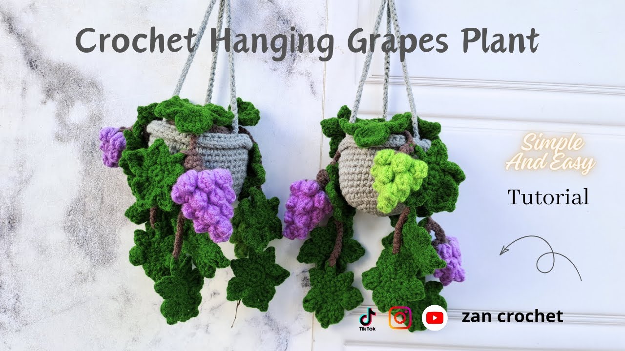 Crochet grapes hanging plant tutorial, Tanaman Rajut anggur gantung tutorial