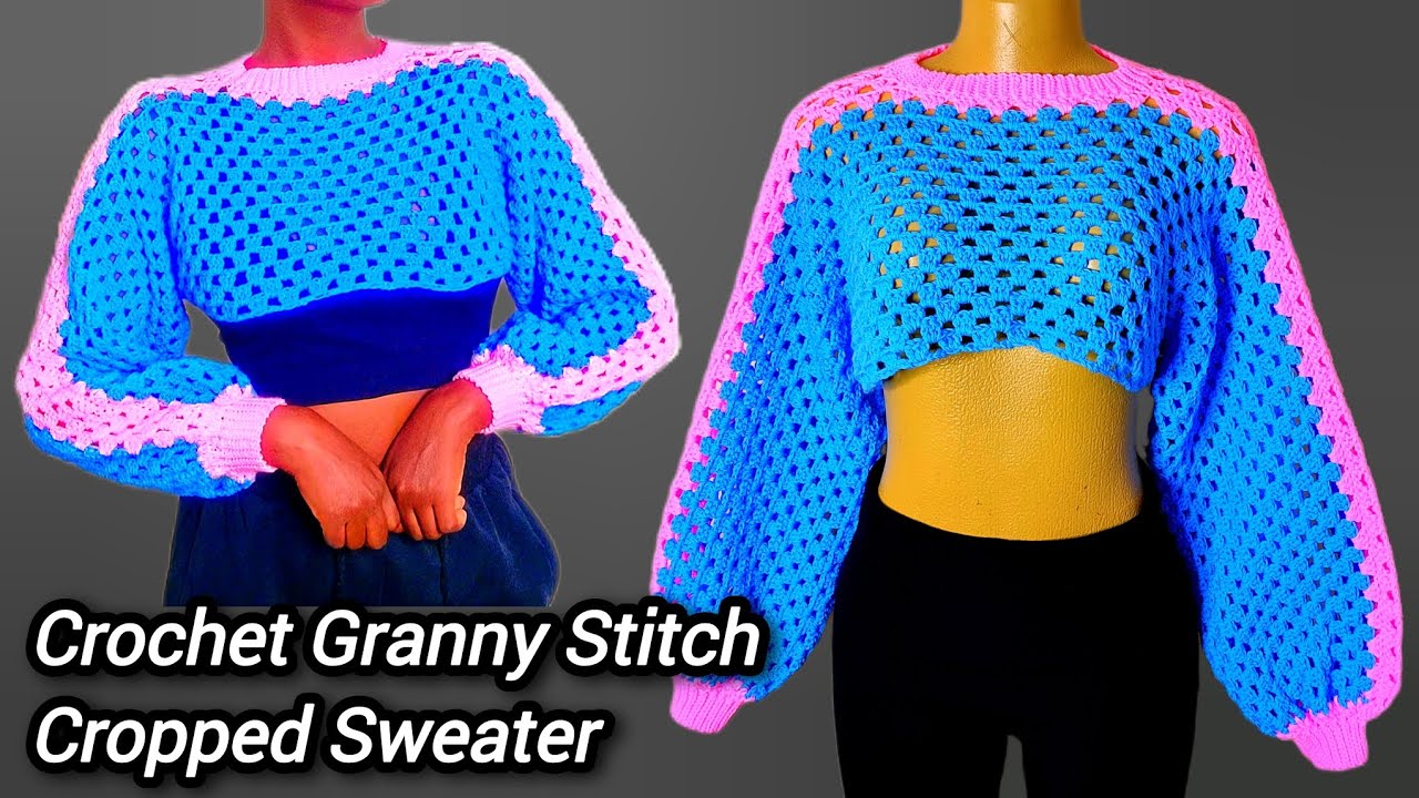 Crochet Cropped Granny Stitch Sweater/Shrug Tutorial ✨ Round neck |✨ Beginner Friendly 
