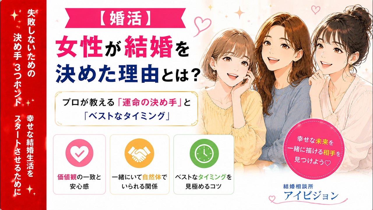 【婚活】女性が結婚を決めた理由とは？プロが教える「運命の決め手」と「ベストなタイミング」