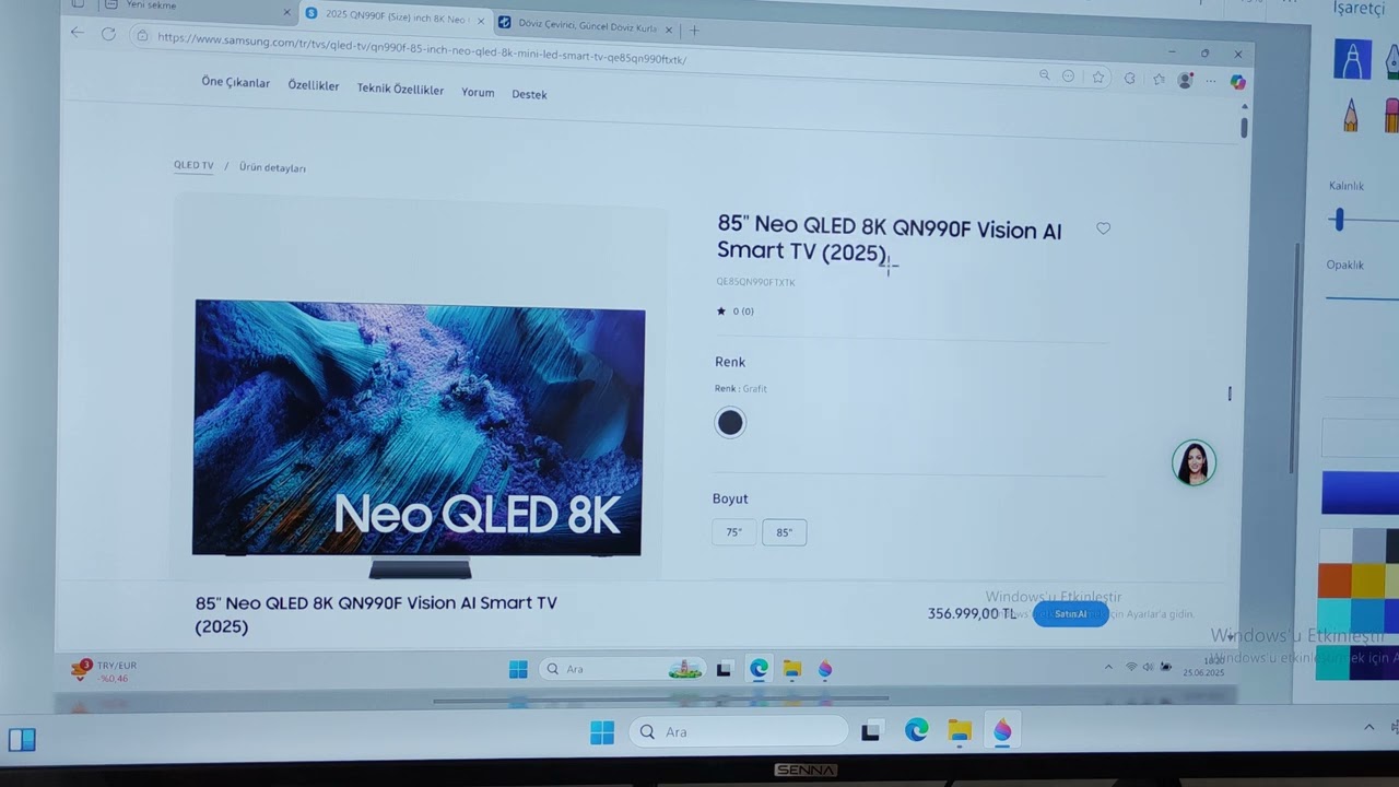 25 Haziran 2025 Samsung 85QN990F 8K TV 356999TL