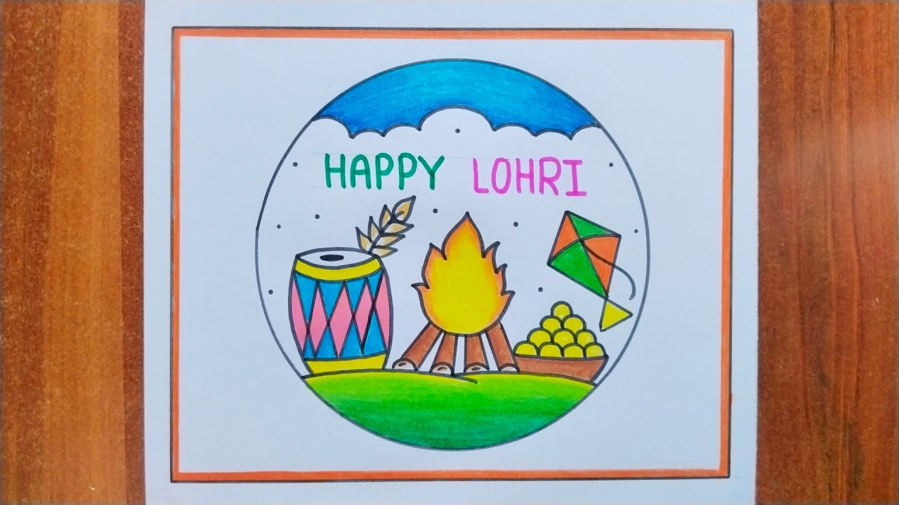Lohri Festival Drawing Easy / Happy Lohri Drawing / Lohri Special Drawing / Lohri Poster Drawing /