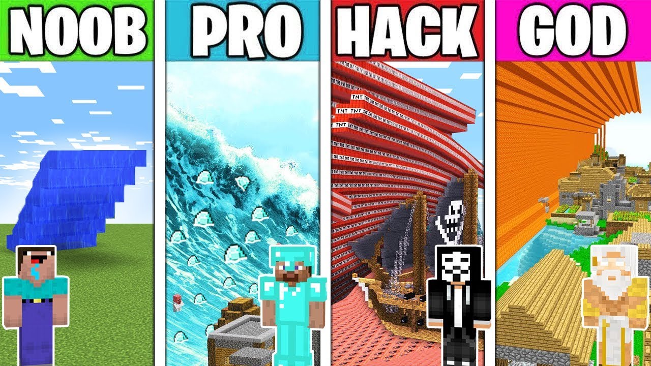 Minecraft Battle: TSUNAMI CHALLENGE! NOOB vs PRO vs HACKER vs GOD in Minecraft Animation