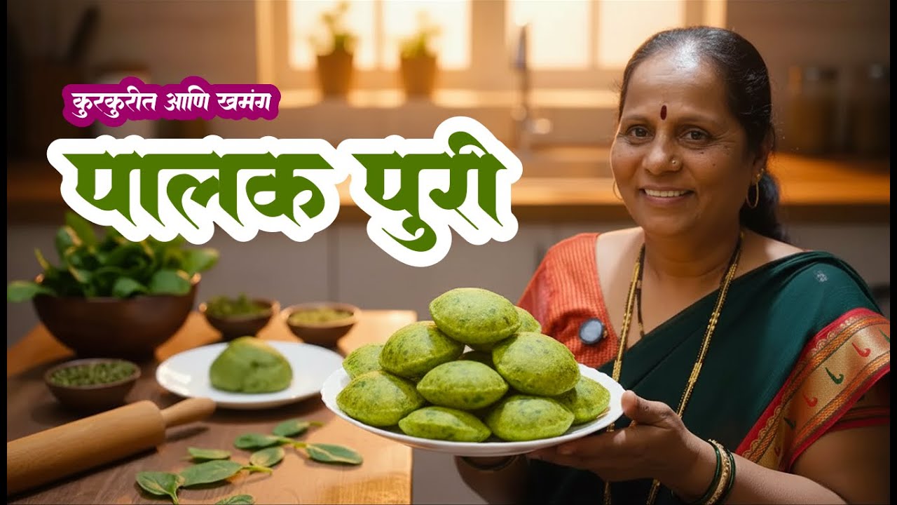 खमंग व खुसखुशीत टम्म फुगलेली पालक पुरी / Spinach breakfast recipe / Palak puri recipe
