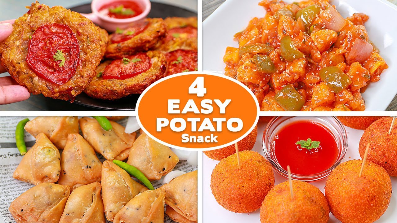 4 Easy Potato Snacks Recipes | Potato Lollipop | Singara | Potato Chapli | Aloo Manchurian | Toasted