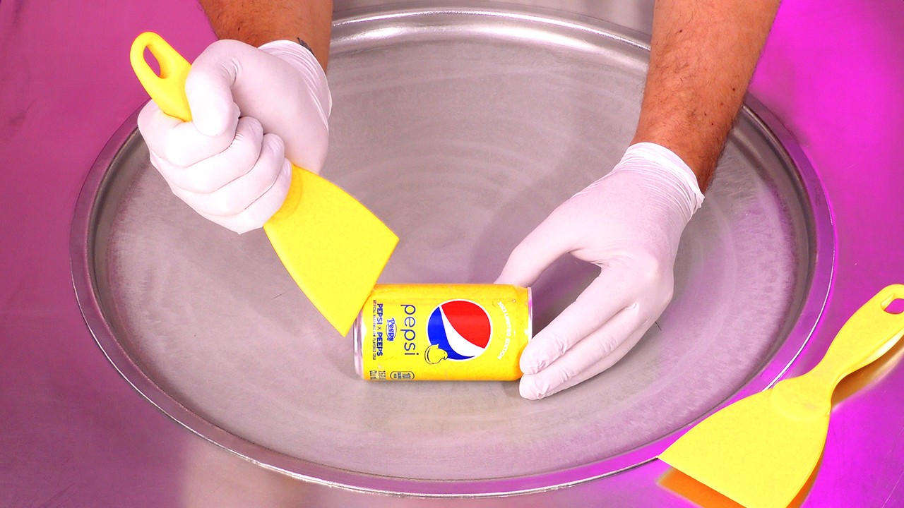 Pepsi x Peeps | yellow Pepsi Coke artificial Marshmallow flavored Cola Ice Cream Rolls - ASMR