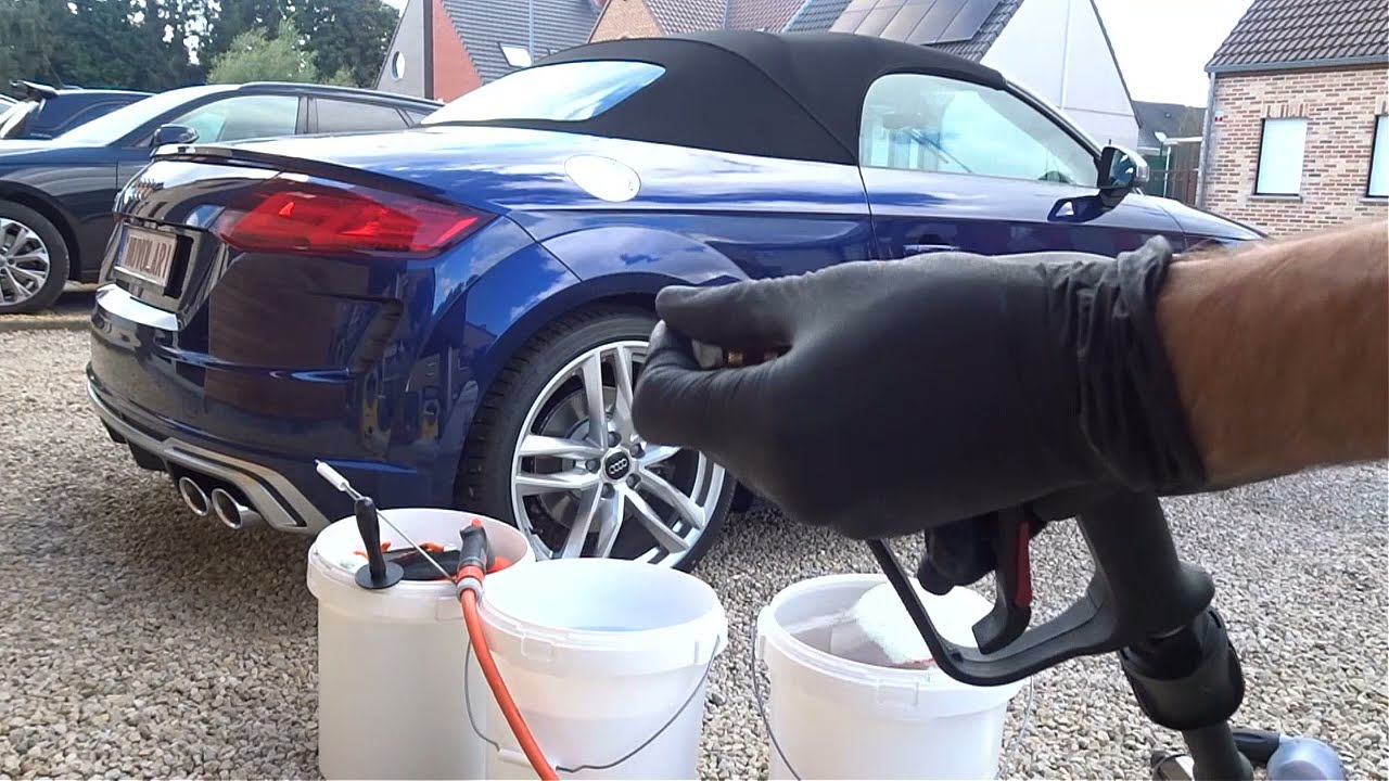 Luxury wash of a 2022 Audi TTS Roadster in navarra blue