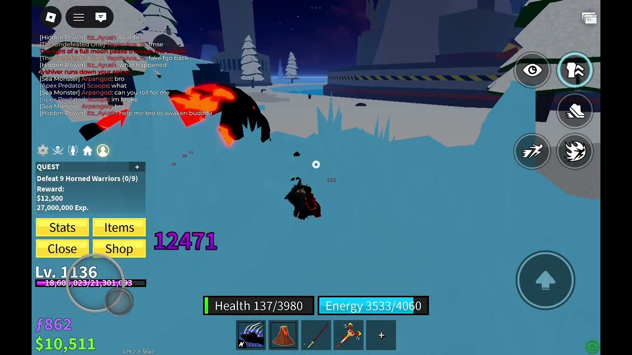 Leveling up in blox fruits 