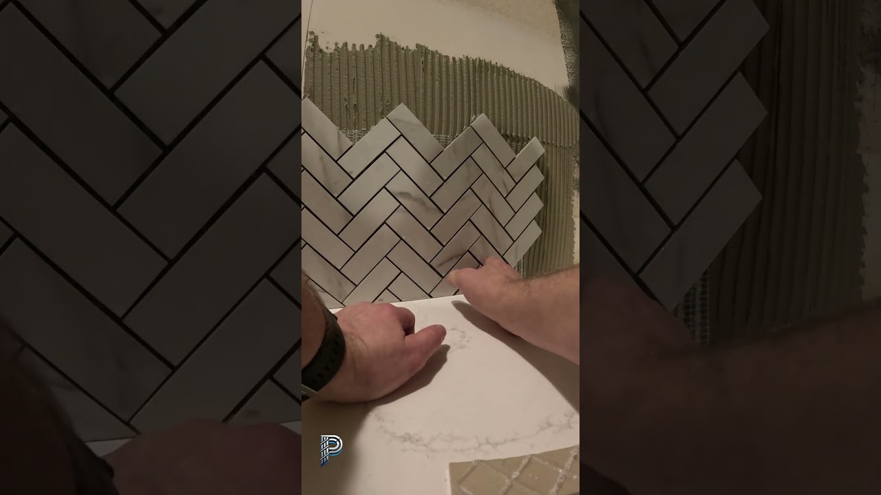 How to install herringbone tiles #foryou #diy #fyp