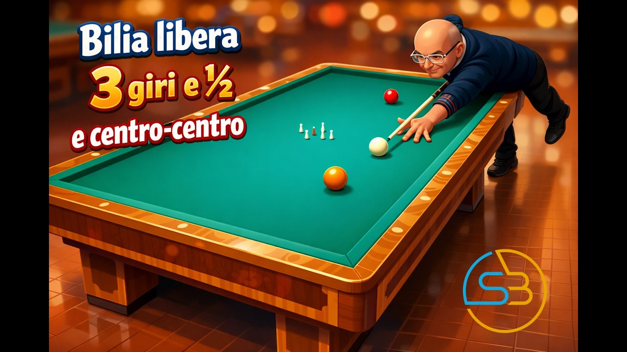 032 - Tre giri e ½ con bilia libera, 10p e rimanenza centro centro. #billiards
