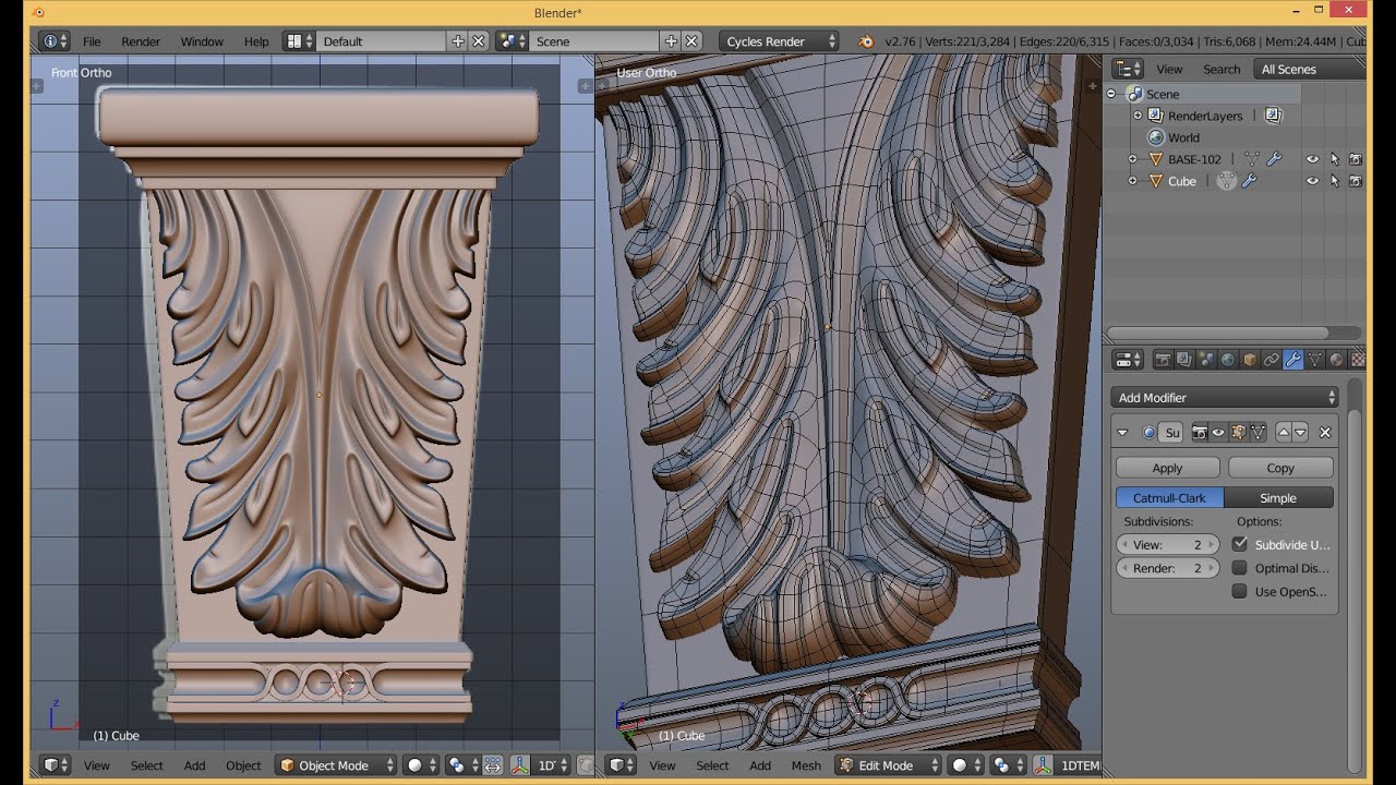 Blender 3D Decor - simple baroque element modeling timelapse