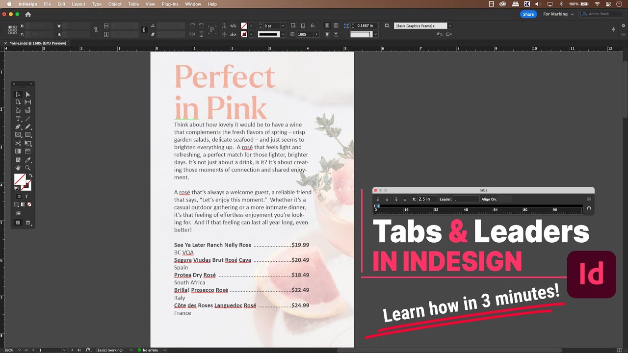 Learn InDesign Tabs and Leaders in 3 Minutes FAST!