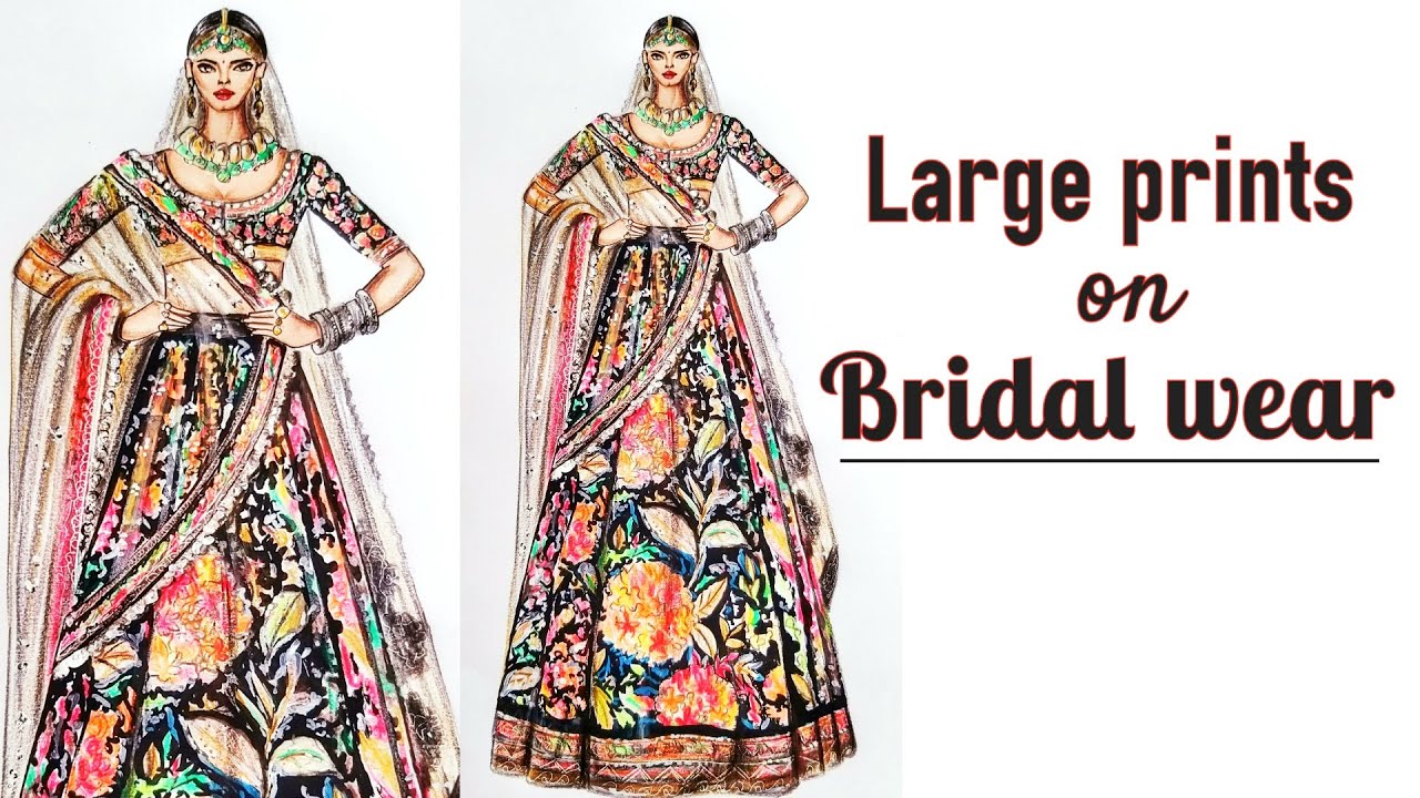 Rendering large prints on Bridal Wear | Sabyasachi designs | Fashion Illustration