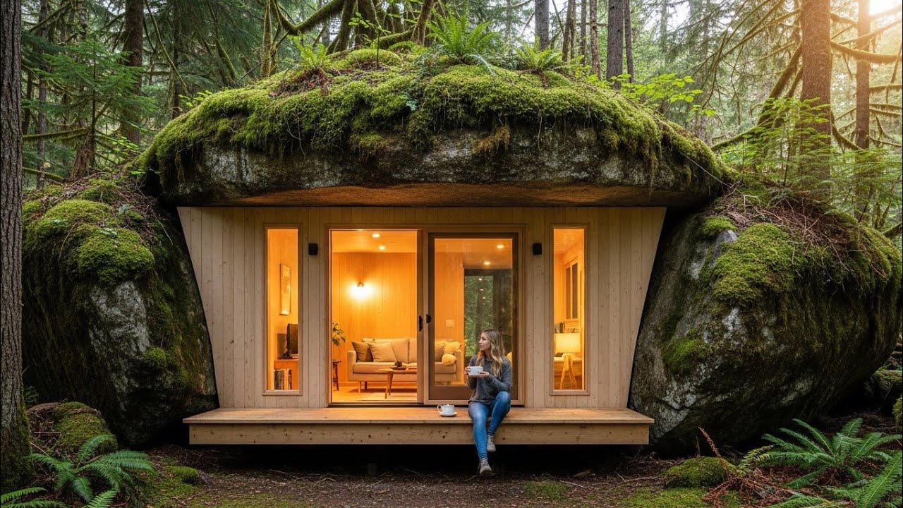 Girl Build Most Unique and Hidden Modern House inside a Cave in Forest- ASMR House Building