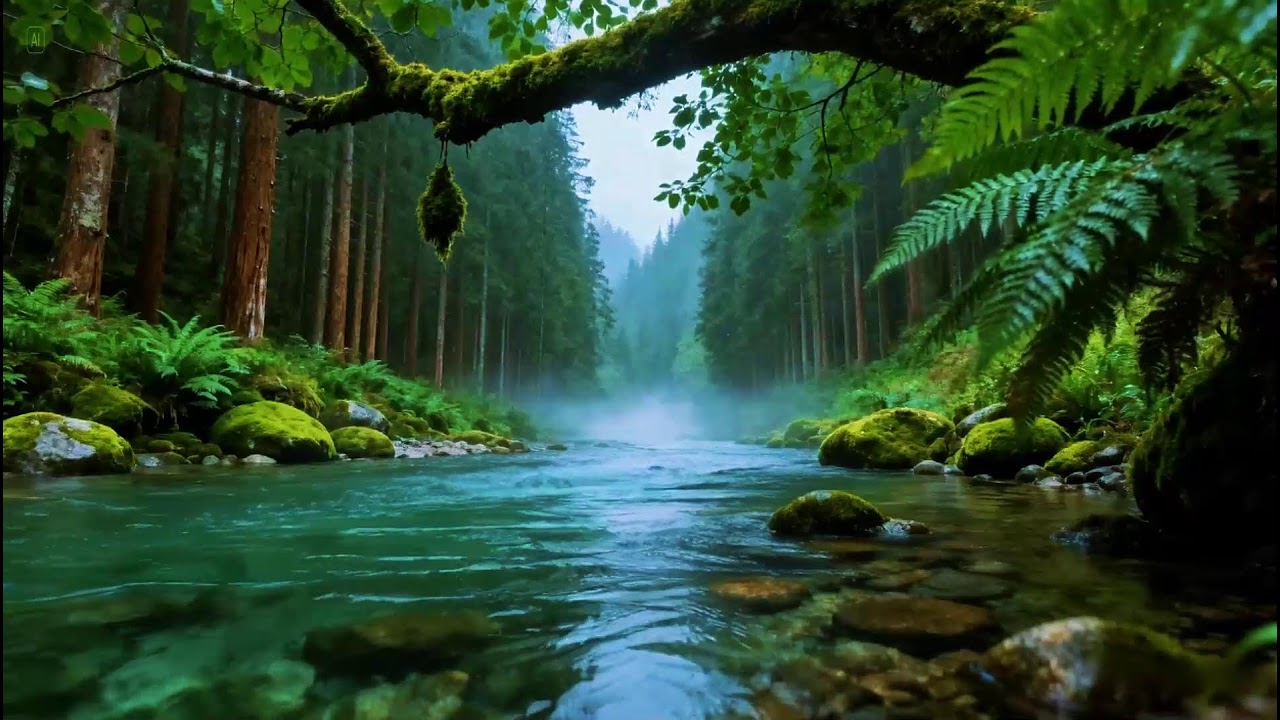 Calming Forest Ambience River Flowing Birds Chirping in Hidden Forest Ambience for Rest, Medicine