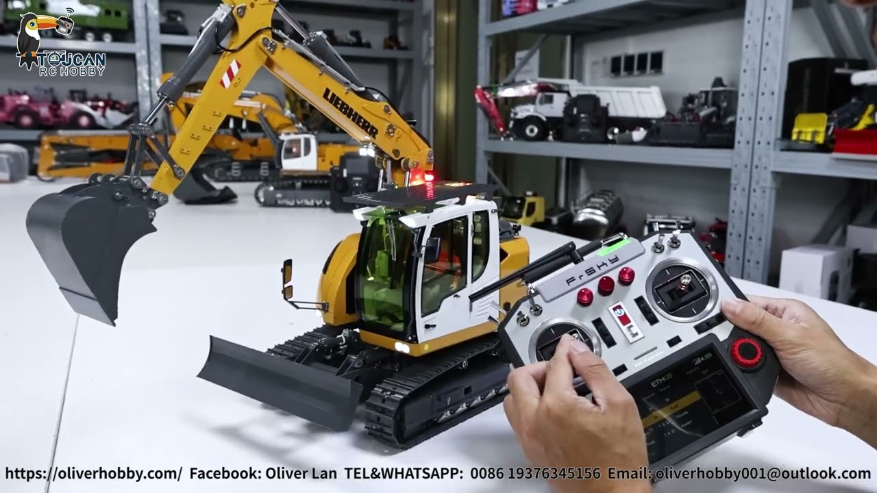 How to operate CUT RCliebherr 914 3 arm excavator with Frsky X10 radio, how to set up the radio
