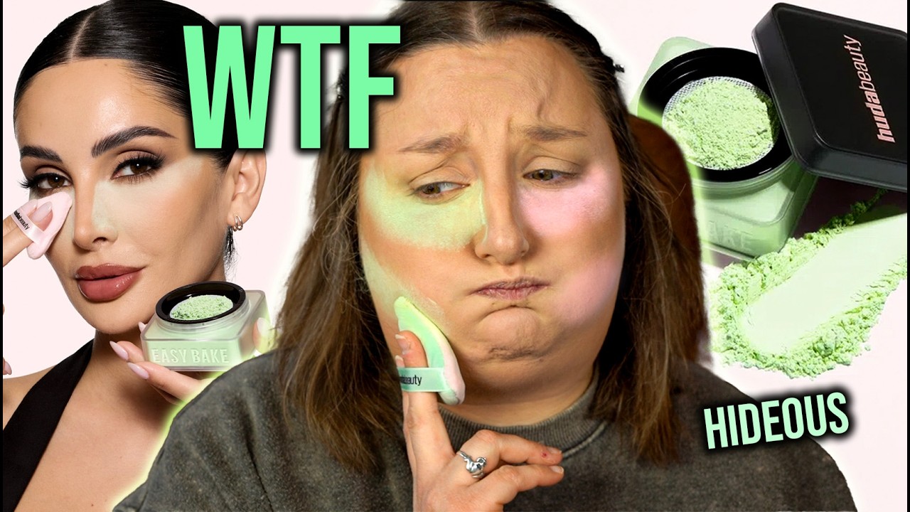 A GREEN FACE POWDER...? WTF WHYYYY..!? TESTING HUDA BEAUTY 